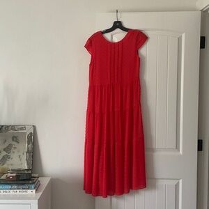 Maje Deep Orange Cap-Sleeve Eyelet Maxi Dress